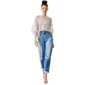 Alice + Olivia Margery Ruffle Tiered Floral Blouse Pink Green Size Large